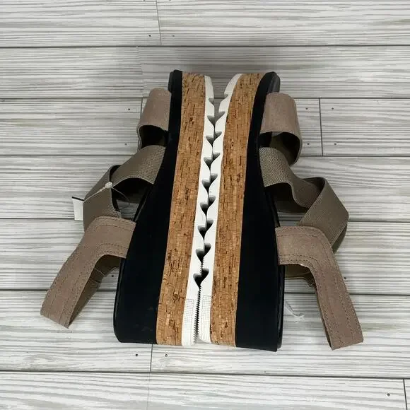 Sorel Cameron Platform Slingback Sandals Taupe Sea Salt Leather Women's Size 8 - Picture 2 of 7